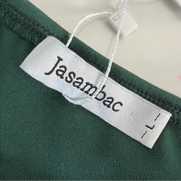 NWT Jasambac Green One Shoulder Bow Dress Women L Emerald Cocktail Party - Picture 8 of 11